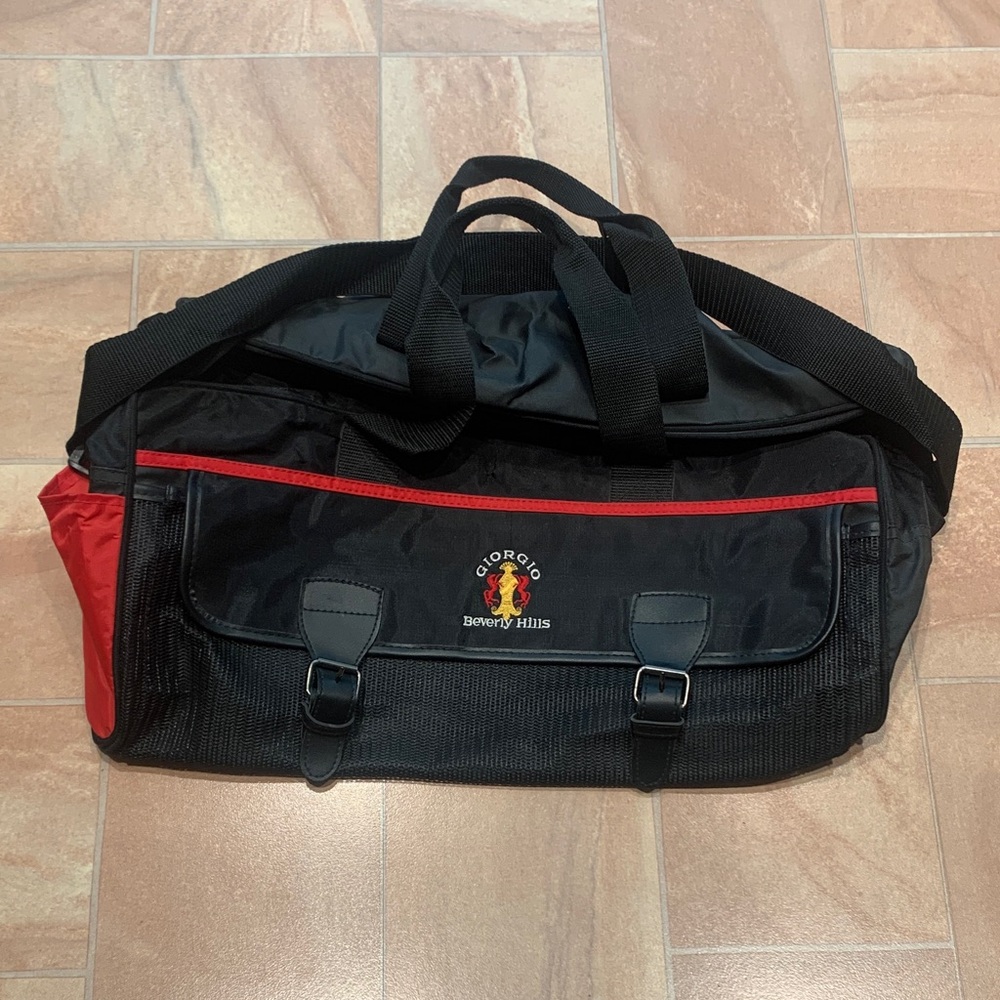 Giorgio Beverly Hills Vintage Black & Red Casual Travel Duffel Bag